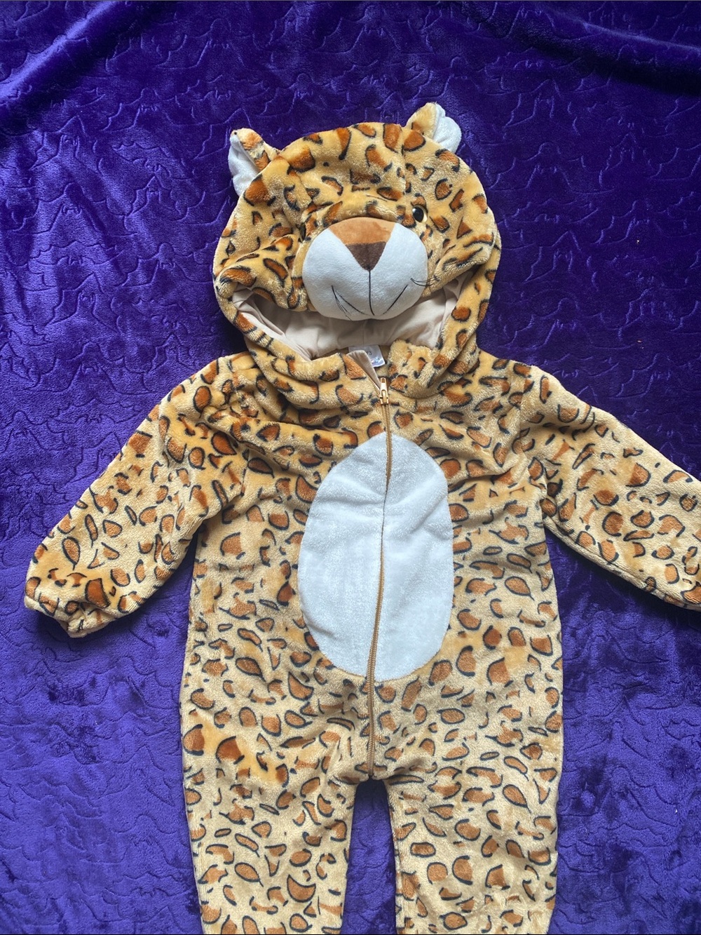 Leopard Hooded Footie One-Piece for Kids - Plush Brown